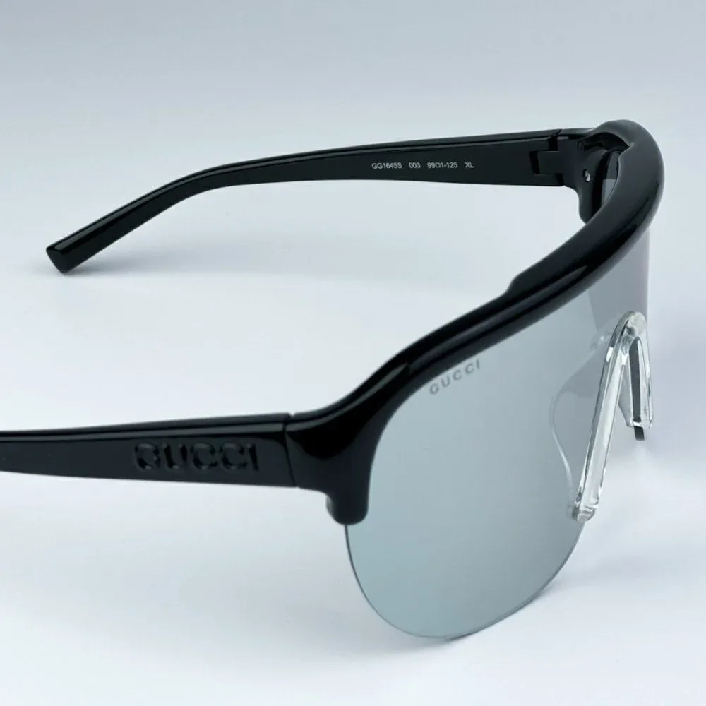 NEW Gucci GG1645S  003 Black Grey Silver Mirrored Unisex Mask Sunglasses